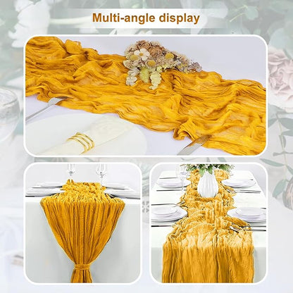 10 Pack Gold Cheesecloth Table Runner 35x120 Inch 10Ft Rustic Gauze Cheese Cloth Table Runner Sheer Cheesecloth Table Runners for Wedding Party Bridal Shower Decoration