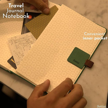 SETTINI Journal Notebook for Writing, Vegan Leather Hardcover Notebook - Pen loop, Back Pockets & Lay-Flat design, 120 GSM A5 College ruled Bleed free Paper, Gift Set for Men and Women, Emerald Green - Birthday Gift