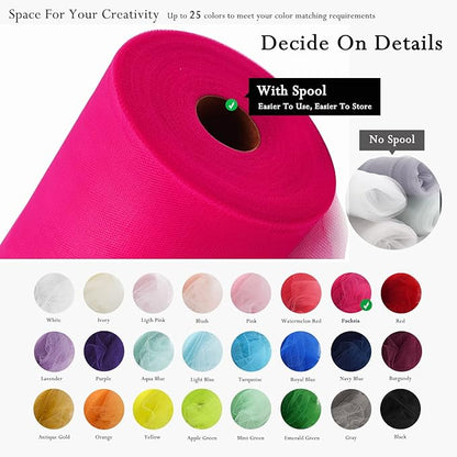 Fuchsia Tulle Fabric Rolls 54 Inch by 40 Yards Tulle Bolt Spool for Wedding Decorations DIY Tutu Baby Shower Table Skirt Ceiling Decor Birthday Party Craft Supplies