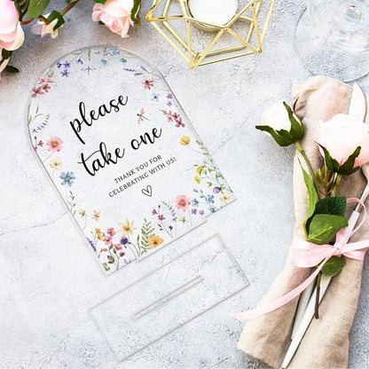 Wedding Sign Decor, Please Take One Sign, 5x7 Inch Arch Acrylic, Wedding Sign for Reception & Event, Bridal Shower Decorations, Wedding Table Sign Accessories for Anniversary And Party (Flower)