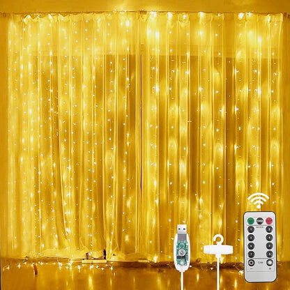 AOMIG Fairy Curtain Lights,300 LED Warm White Window Curtain String Light,8 Modes 9.8×9.8Ft Waterproof Curtain String Light USB Powered with Remote Control,Christmas String Lights for Indoor/Outdoor