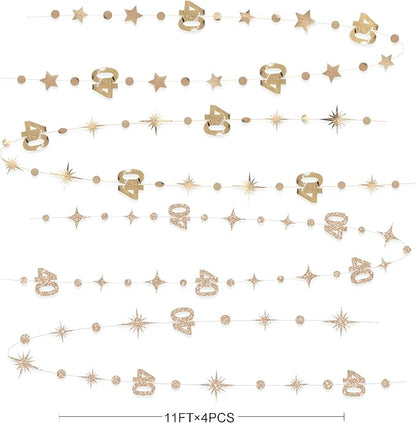 Champagne Gold 40th Birthday Decorations Number 40 Circle Dot Twinkle Star Garland Streamer Banner Backdrop for Women Mens Cheers to 40 Years Old Birthday Happy 40th Anniversary Party Supplies