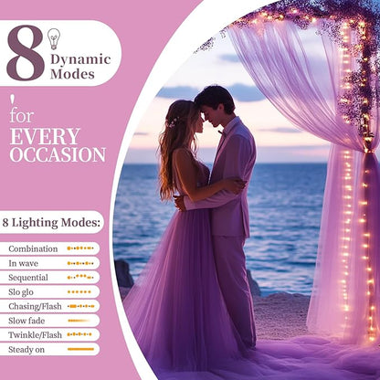 10x10ft Lavender Tulle Backdrop Curtain with Fairy Lights, Wrinkle-Free Sheer Wedding Backdrop for Birthday Parties, Baby Showers, Bridal Showers, Photo Shoots and Home Decorations, Lavender