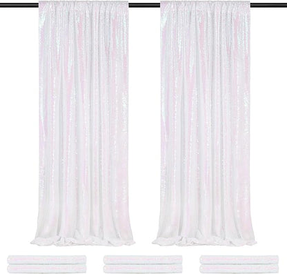 Backdrop Curtains 6 Panels Iridescent Sequin Background 2ftx8ft Glitter Fabric Baby Shower Party Wedding Photo Drapes Backdrop