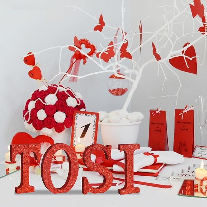 TONIFUL 8 Inch Red Glitter Letter I Table Centerpiece A-Z Red Birthday Party Decorations,Red Alphabet I for Birthday,Chrismas,Graduation,Bridal Shower,Wedding,Anniversary Party Supplies