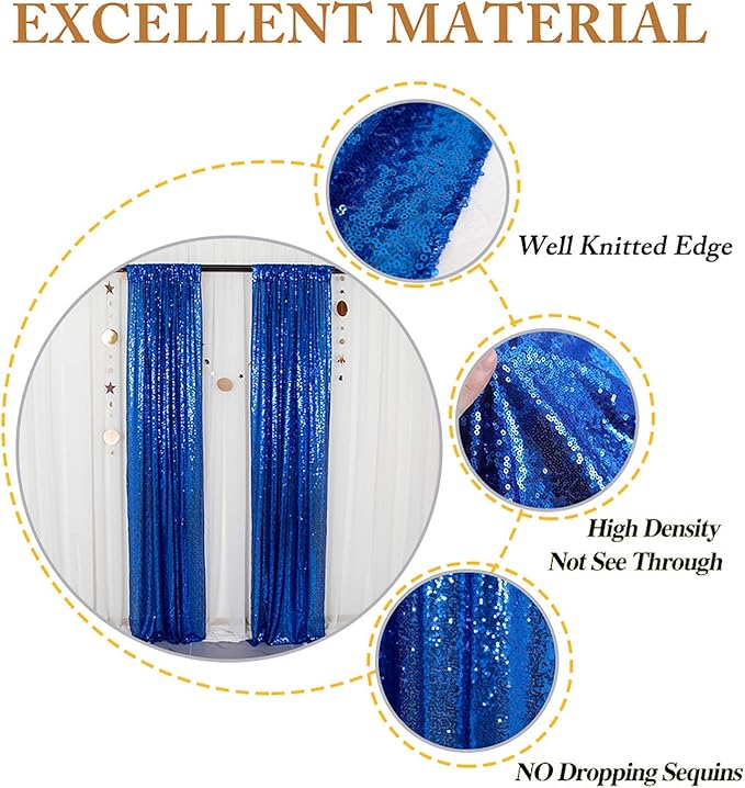 ShinyBeauty Blue and Gold Sequin Sparkle Photo Backdrop 2x8FT (4 Panels) - Wall Decor for Weddings, TikTok Videos, Birthday Parties, Baby Showers & Live Streams