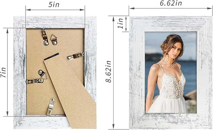 5x7 Picture Frame Set of 4, High Definition Glass Distressed White Frame, 5 x 7 Wood Photo Frames for Tabletop Display and Wall Mounting