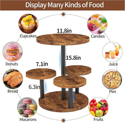 Cupcake Stand, Rotatable Cupcake Stand for 50 Cupcakes, Wood Cake Stand Cupcake Tower, Rustic Dessert Table Display Set Tiered Tray Stand, Round Serving Tray Cake Stands for Party Wedding Birthday