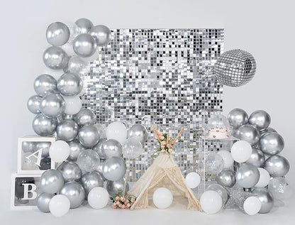 Kate Square Sliver Sequin Wall Panel Backdrop Sliver Glitter Panels Wedding Decoration(Pack of 12)
