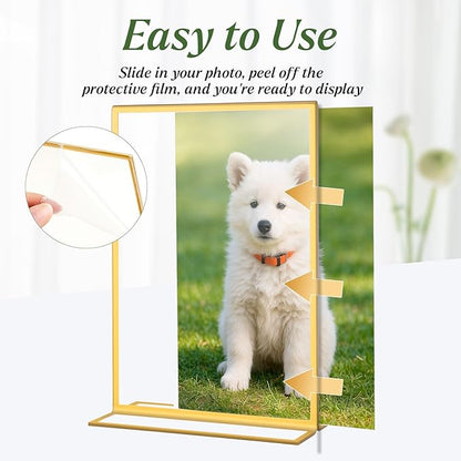 20 Pack Gold Acrylic Sign Holders 4x6 Inch, Double Sided Vertical Stand Clear Picture Frames, Table Menu Display Holders for Wedding Table Numbers, Restaurant Signs, Party and Office Photos