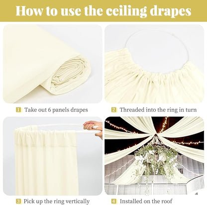 fani 6 Panels Ivory Wedding Ceiling Drapes 5ftx30ft Ceiling Drapes Chiffon Fabric Arch Draping Sheer Curtains Soft Drapery Draping Wedding Ceiling Decorations for Party Ceremony Stage Swag