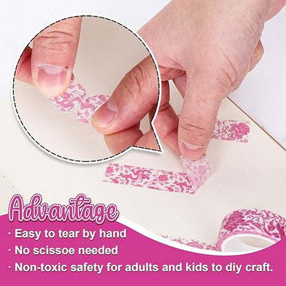 Whaline 12 Rolls Pink Floral Washi Tape Chinoiserie Flower Decorative Masking Tape Set Vintage Wrapping Paper Tape for Scrapbook Journal DIY Art Crafts