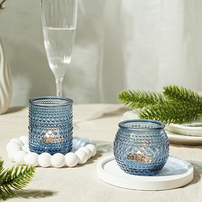 36pcs Votive Candle Holders, 2x2.5inchs Blue Elegant Glass Votives & Tealight Candle Holders for Wedding Centerpieces Party Decorations and Home Decor for Tables (Blue)
