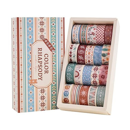 20 Rolls Bohemia Theme Washi Tape Set,Writable Decorative Tapes for Scrapbooking, Bible Journaling, Bullet Journaling, 0.6"x79" per Roll