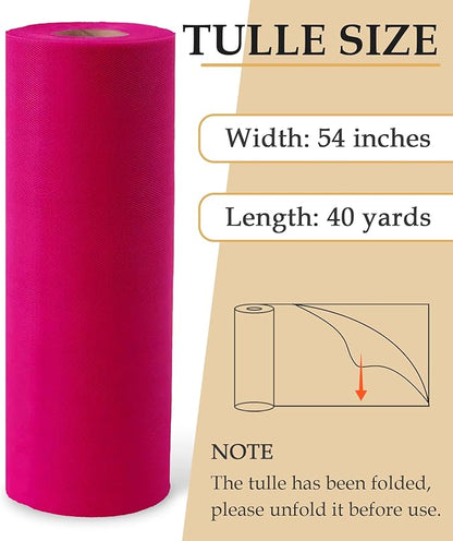 Fuchsia Tulle Fabric Roll, 54" x 40 Yards (120FT) Tulle for Wedding Decoration DIY Tutu Halloween Party Backdrop Baby Shower Table Skirts Gift Wrapping