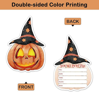 REWIDPARTY 15 Sets Halloween Invitations with Envelopes Stickers, Pumpkin Shaped Fill-in Invitation Cards, Birthday Baby Shower Party Invites, Funny Halloween Thanksgiving Party Supplies Decoration