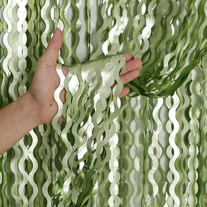 4 Pack Sage Green Wavy Metallic Tinsel Foil Fringe Curtains 3.3x6.6 Feet - Light Green Foil Streamers Backdrop Photo Booth Props for Birthday Wedding Christmas Party Decorations