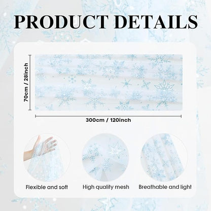 Artoid Mode Blue Snowflakes Merry Christmas Gauze Table Runner 120 Inch 10FT, Winter Seasonal Sheer Dining Holiday Wedding Table Decor for Home Party