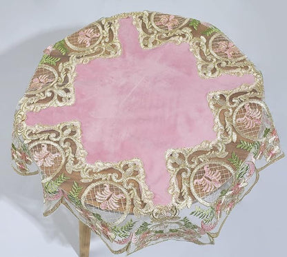 vctops Damask Lace Patchwork Tablecloth Luxury Square Small Table Cover Elegant Floral Embroidered Lace Table Cloth for Party Kitchen Dinning Picnic Decoration (Type P,22"x22")