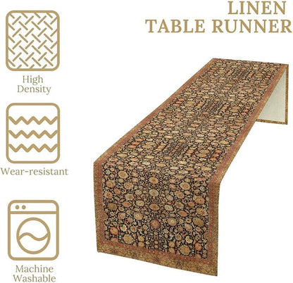 Vintage Boho Floral Table Runner, Rustic Country Farmhouse Orange Yellow Black Retro Flower Pattern for Home Kitchen Table Decor Dining Coffee Room Party Decor 13x90in