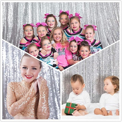 Eternal Beauty Silver Sequin Backdrop, 4x6 Ft Glitter Background Curtains for Shimmer Photography Party Wedding Birthday Back Drop Decor