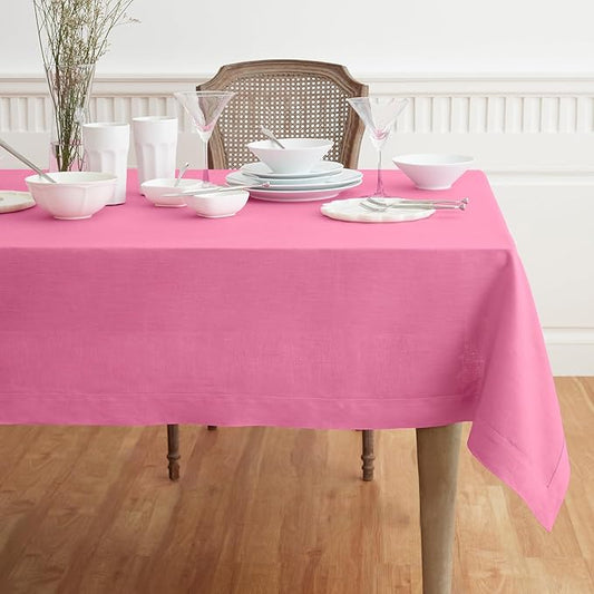 Solino Home Linen Square Tablecloth 52 x 52 Inch - 100% Pure Linen Flamingo Pink Table Throw - Fete, Machine Washable Table Cloth for Halloween