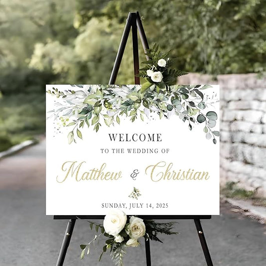 Welcome Sign Wedding With Stand, Welcome To Our Forever Wedding Sign, Wedding Entrance Sign, Wedding Directional Signs, Greenery Theme Wedding Sign Decoration
