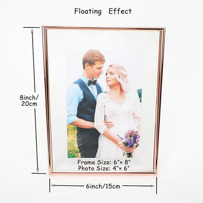 6"x8" Rose Gold Heart Floating Frame, For Picture 5x7,4x6,3x5, Tabletop Shelf Photo Frame, Classy For Thanksgiving, Home or Wedding Decoration