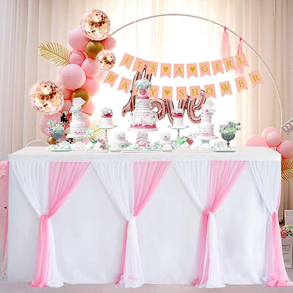 Suppromo 9ft Pink Tulle Table Skirts for Rectangle Tables or Round Tables Tutu Baby Shower Tablecloth Decorations for Girls Gender Reveal Elephant Birthday Party Decorations