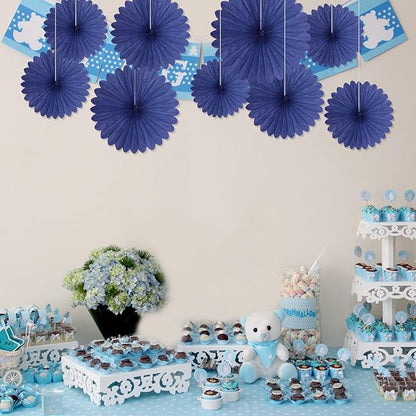 20 Pcs Blue Hanging Paper Fan, Round Paper Fans Decorations Set for Weddings, Birthdays, Engagement, Bridal Shower, Baby Shower Event, Graduation, Party Supplies Decor