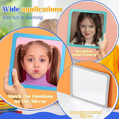 Dandat 10 Pcs Small Mirrors for Kids 6 x 6 Inch Square Shatter Proof Reflector Toddler Glass Plastic Reflector for Classroom DIY Craft Preschool Facial Expression (Blue-Gray Colors)