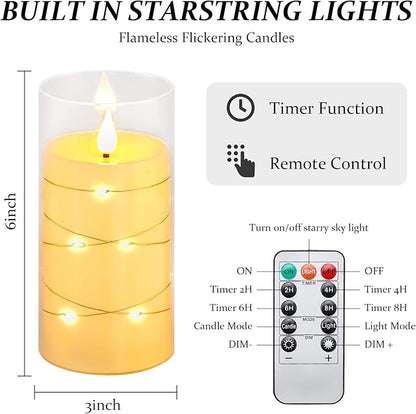 Aignis Flickering Flameless Candles Battery Operated Candles LED Candles with Remote Timer for Home/Wedding/Birthday/Holiday Decor ，Ivory White 3D Flame Set of 2 (D3 xH6 6")
