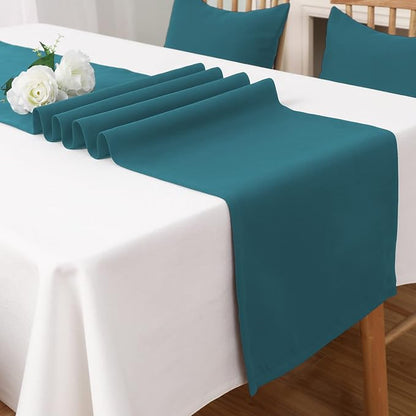 DUALIFE Teal Table Runner 14x72 inch Solid Color Thick Polyester Decorative Cloth Handcrafted for Wedding Party Birthday Graduations Hotel Restaurant Banquet Catering Services Event
