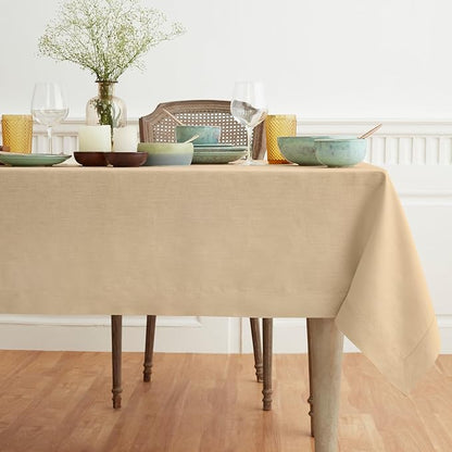 Solino Home Beige Linen Tablecloth 60 x 90 Inch - 100% Pure Linen Table Cloth for Rectangle Tables - Fete, Machine Washable Tablecloth for Fall, Autumn, Thanksgiving, Christmas
