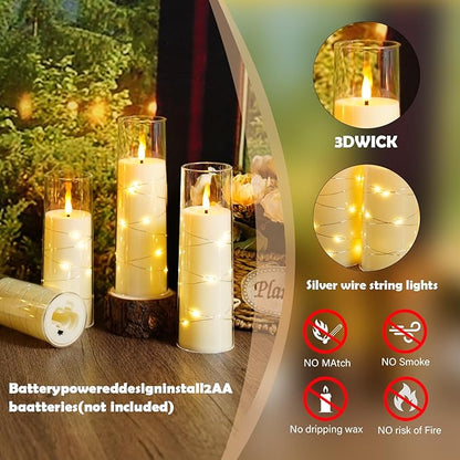 Flameless Candles with Embedded Star String - Battery Operated LED Candles, with Remote,12 Ivory Flickering Candles for Christmas, Weddings, Home Decor & Party,(D 2.3"×H 5" 6" 7")