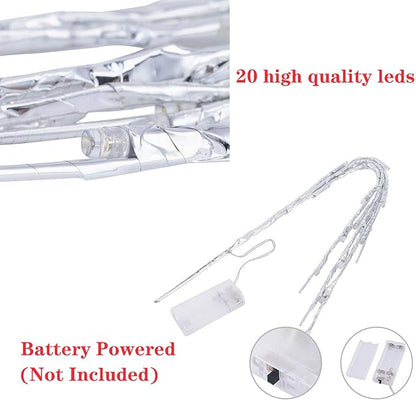 Lxcom Lighting LED Branch Lights 4 Pack 30 Inch Lighted Silver Wrapped Vase Filler Willow Lighted Twig Branch Battery Powered Twig Branches 20 LED Decorative Lights for Home Party Decor, Warm White