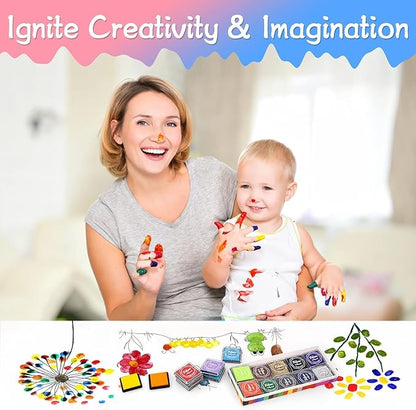 MOYBMG 20 Colors Washable Ink Pads for Kids Rubber Stamps, Fingerprint Crafts Stamp Pad for Kids, Paper, Scrapbook, Fabric, Wood (Pack of 20)