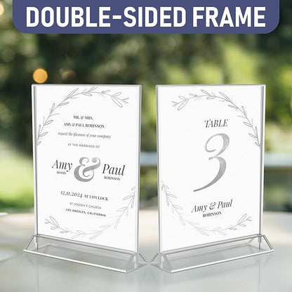 Silver Picture Frames Double-Sided, 6-Pack 4x6 Acrylic Table Number Holders, Clear Easel Stands for Signs, Silver Frames for Wedding Table Numbers, Menu Holders, Photo Displays for Events and Décor