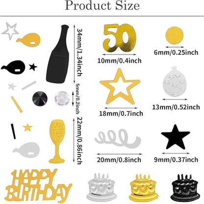 50th Birthday Confetti 50 Confetti Party for Table Metallic Foil Table Scatter Decoration Birthday Centerpieces for Party DIY Arts Crafting Supplies, Gold Black and Silver