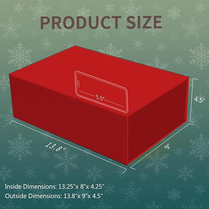 Rinrda Large Christmas Red Gift Box,13.75"x9"x4.5", Gift Boxes with Magnetic Lids for Presents Closure Gift Packing for Birthday,Christmas, Halloween,Wedding,Bridal Gifts,Mother's Day Gift Packging