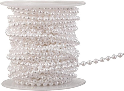 3mm Millet Beads Crafts Faux Pearl Beads Garland Pearl Bead Roll Strand of Pearls to Decorate Floral Centerpieces Wedding Party Favor Christmas Tree(33 Feet White)