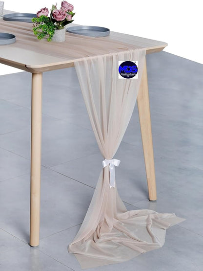 MDS Halloween Chiffon Table Runner - 12 Pack, 29 x 170 Inches, 14ft Each - Sheer Spooky Table Runners for Haunted House Parties, Trick-or-Treat Tables, Witchy Décor, Wedding & Events - Nude