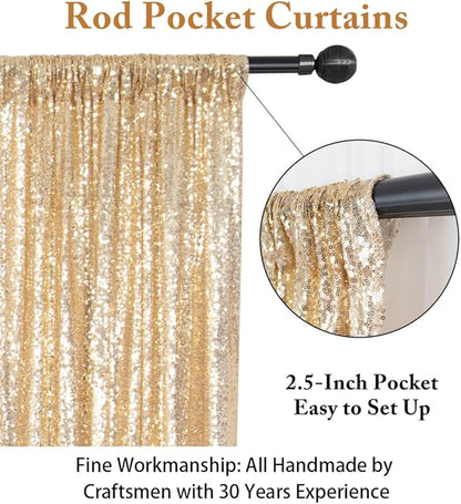 ShinyBeauty Sequin Backdrop - 8ft x 10ft Light Gold Sequin Fabric Drapes Sparkle Background for Photoshoot and Birthday Party
