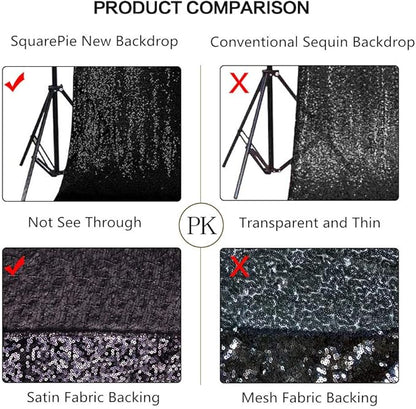 SquarePie Sequin Backdrop Curtain Background Opaque Non-Transparent Satin Sparkly for Wedding Party 10FT x 10FT Silver