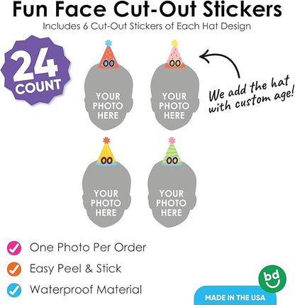 Big Dot of Happiness Custom Photo Party Time - Happy Birthday Party Favors - Fun Face Cut-Out Stickers - Set of 24