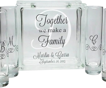 Glass Personalized Blended Family Sand Ceremony Set - Printed w Ink - Unity Sand Set for Weddings w LID, Sand - Together We Make a Family Sand Ceremony Kit for Wedding - Unity Candle Alternative