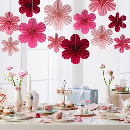 BestoFun 12 PCS Paper Flowers Fans Hot Pink Party Decorations Paper Flowers Decorations for Wall Girl Groovy Birthday Baby Shower Wedding Bachelorette Room Hanging Décor