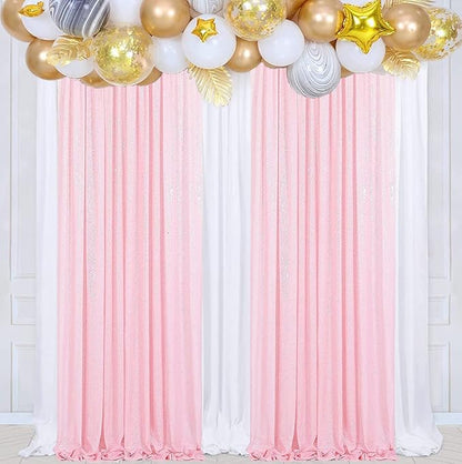 Poise3EHome 2Pcs 2Ft x 8Ft Pink Sequin Backdrop Curtains, Glitter Photography Background, Sequence Xmas Thanksgiving Backdrop