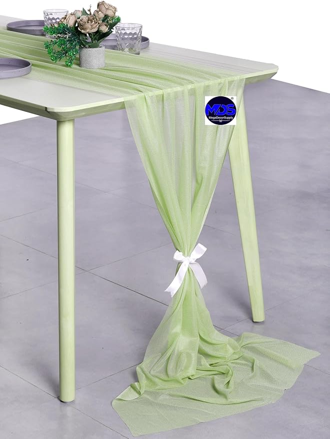 MDS Halloween Chiffon Table Runner - 25 Pack, 29 x 170 Inches, 14ft Each - Sheer Spooky Table Runners for Haunted House Parties, Trick-or-Treat Tables, Witchy Décor, Wedding & Events - Sage Green