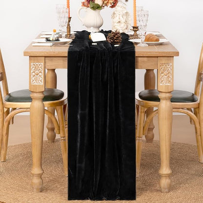 MLMC Black Velvet Table Runner 10ft Glossy Luxury Velvet Fall Table Runner 20x120 Inches Wedding Runner for Fall Bridal Shower Birthday Party Halloween Decor